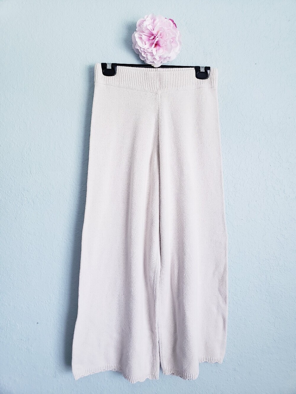 Sincerely Jules Cream Knit Wide Leg Scalloped Lounge Pants